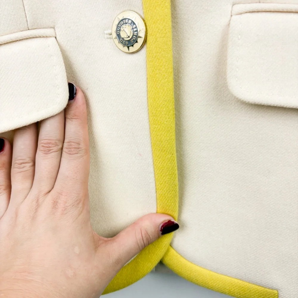 J. Crew 100% Wool Lexington Italian Jacket Pea Coat Blazer Cream Yellow Size 6 - Picture 4 of 10